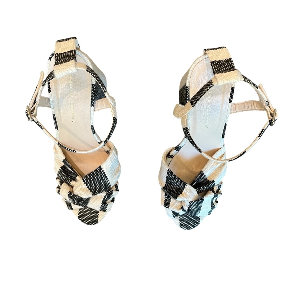 Loeffler Randall Arbella Canvas Stripe Knot Vamp Ankle Strap 5" Heel Sandals - Picture 6 of 8